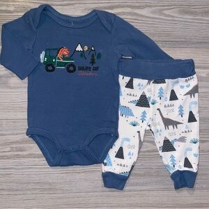 Rene Rofe Baby Boys Two-Piece Outfit 0–3M Blue “Looking for Adventure” Dino Set